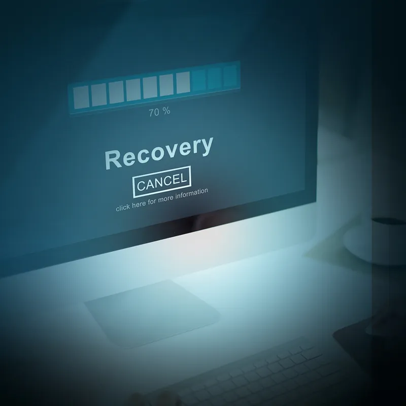 A desktop screen showing a data recovery progress bar at seventy per cent